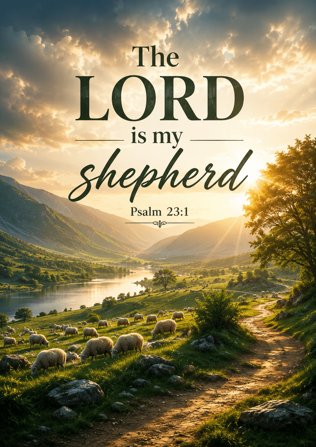 The LORD is my shepherd Psalm 23:1 Cinematic Christian Bible Verse Poster printable poster preview