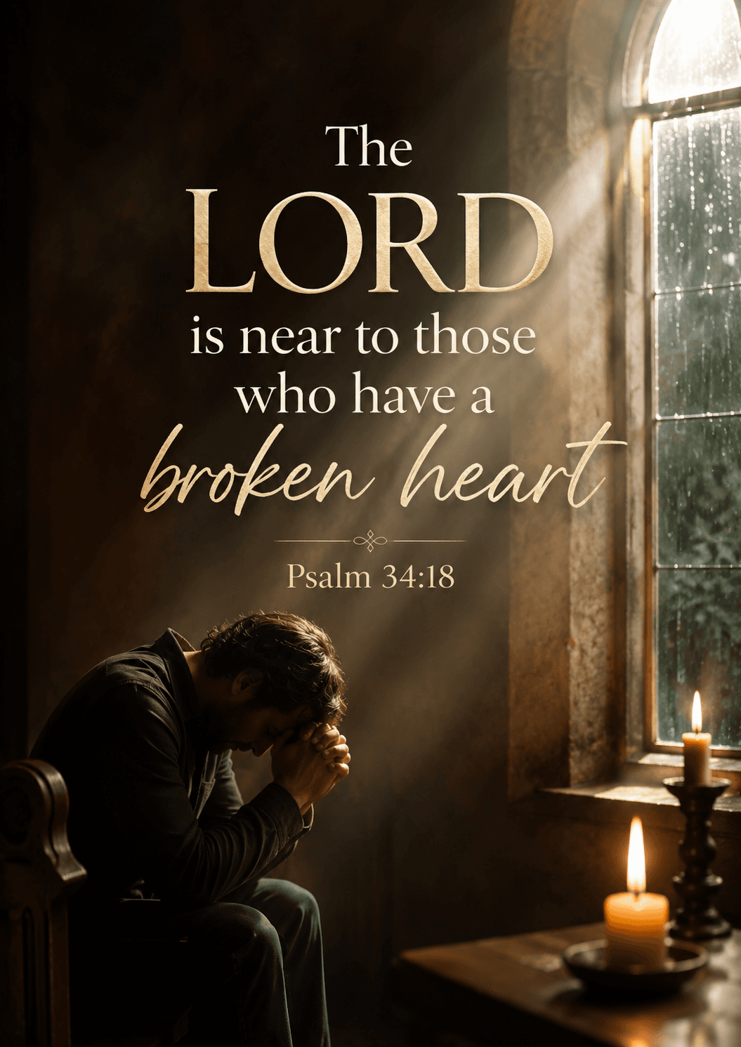 The LORD is near to those who have a broken heart Psalm 34:18 Cinematic Christian Bible Verse Poster printable poster preview