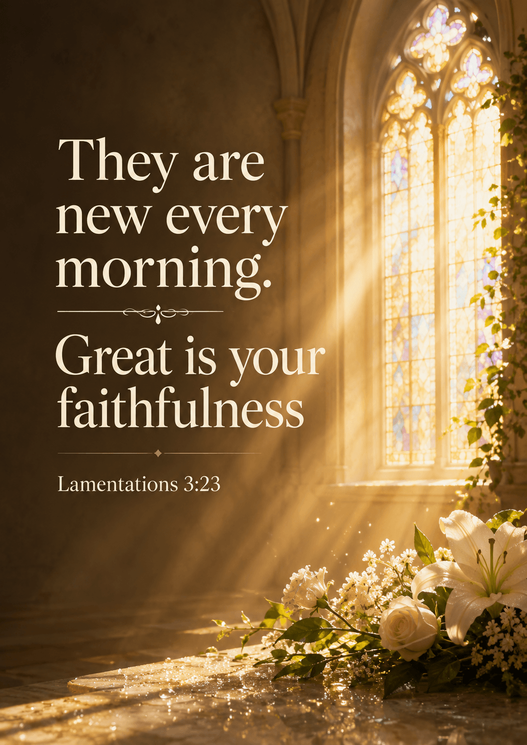 They are new every morning. Great is your faithfulness Lamentations 3:23 Cinematic Christian Bible Verse Poster printable poster preview