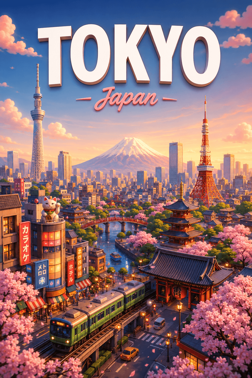 Tokyo Japan Cinematic 3D Cartoon City Poster printable poster preview