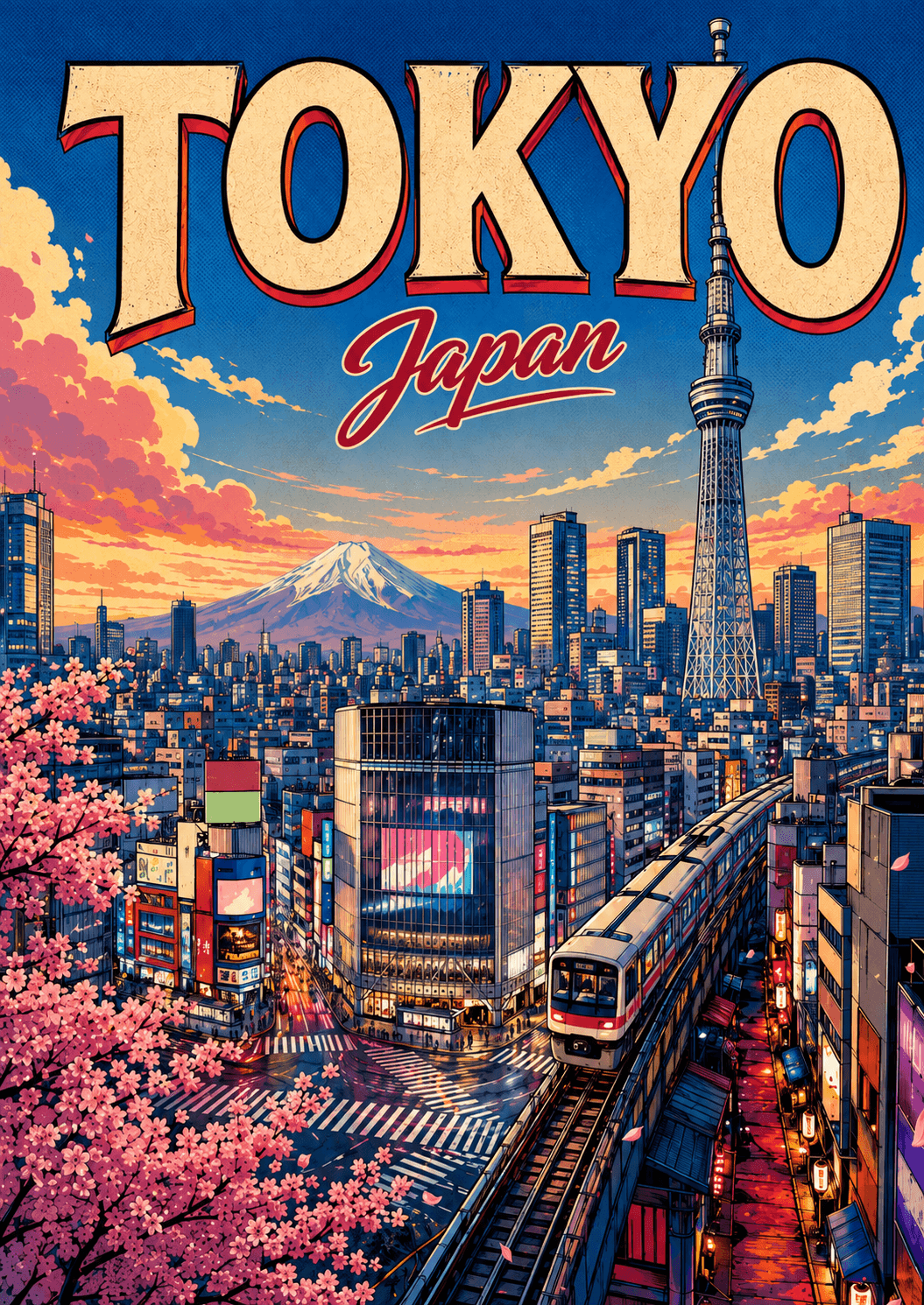 Tokyo Japan Comic Illustration City Poster printable poster preview