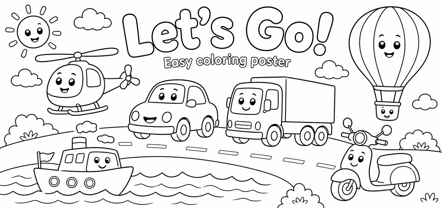 Transportation Coloring Poster for Kids printable poster preview