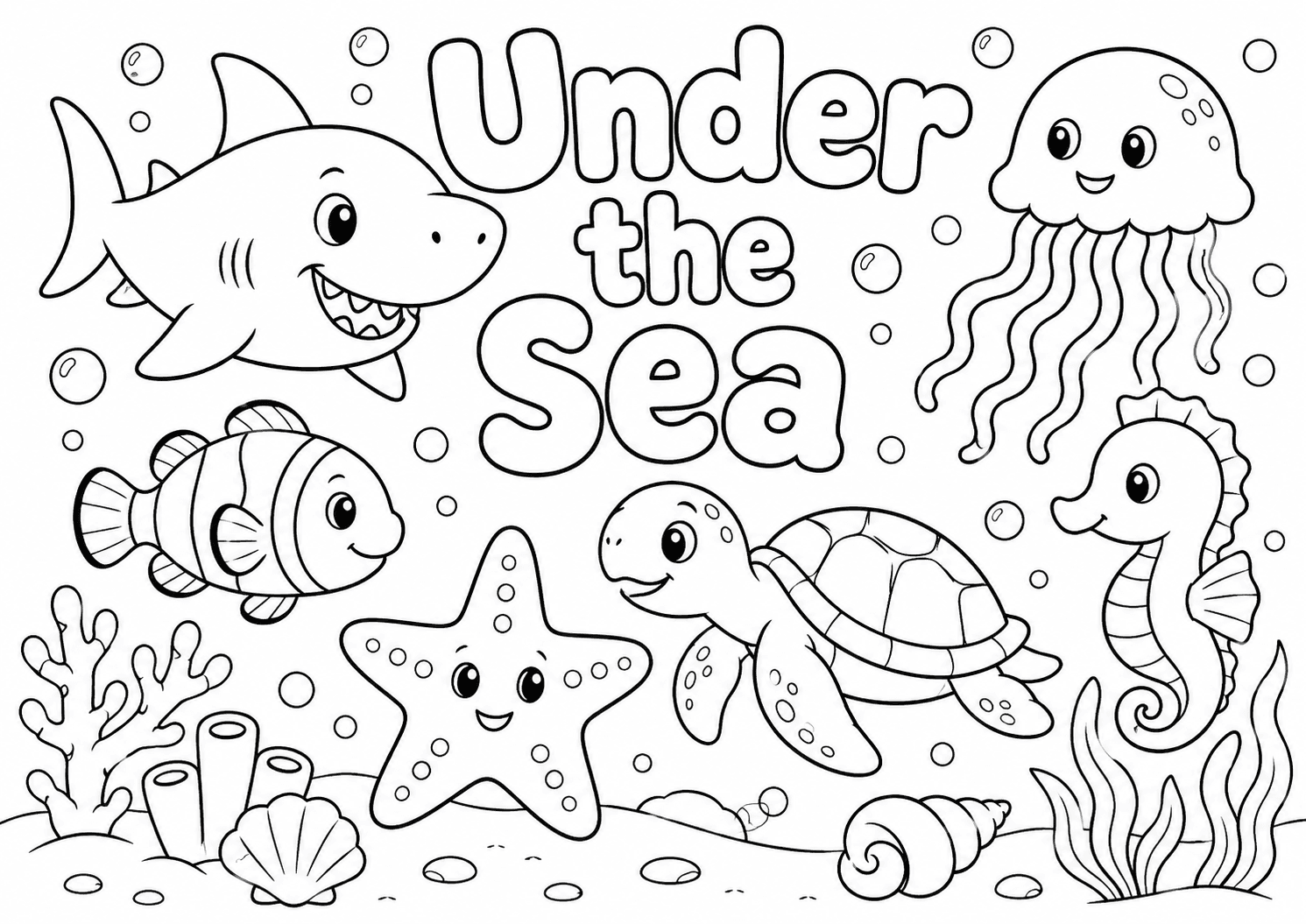 Under the Sea Coloring Poster for Kids printable poster preview