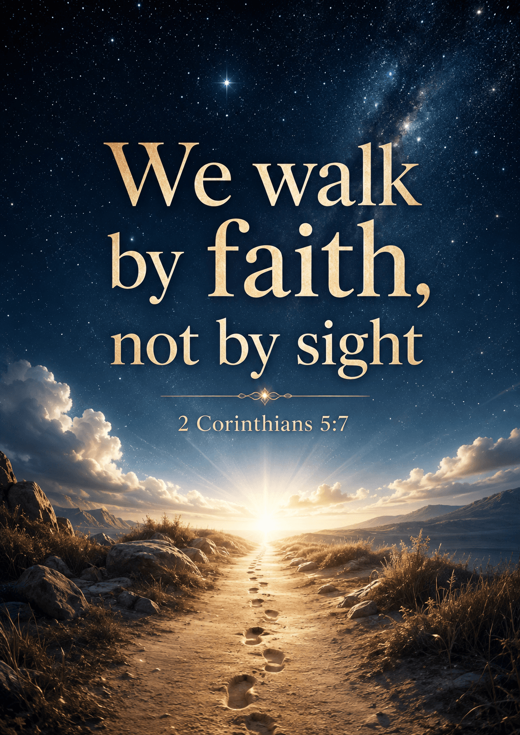 We walk by faith, not by sight 2 Corinthians 5:7 Cinematic Christian Bible Verse Poster printable poster preview