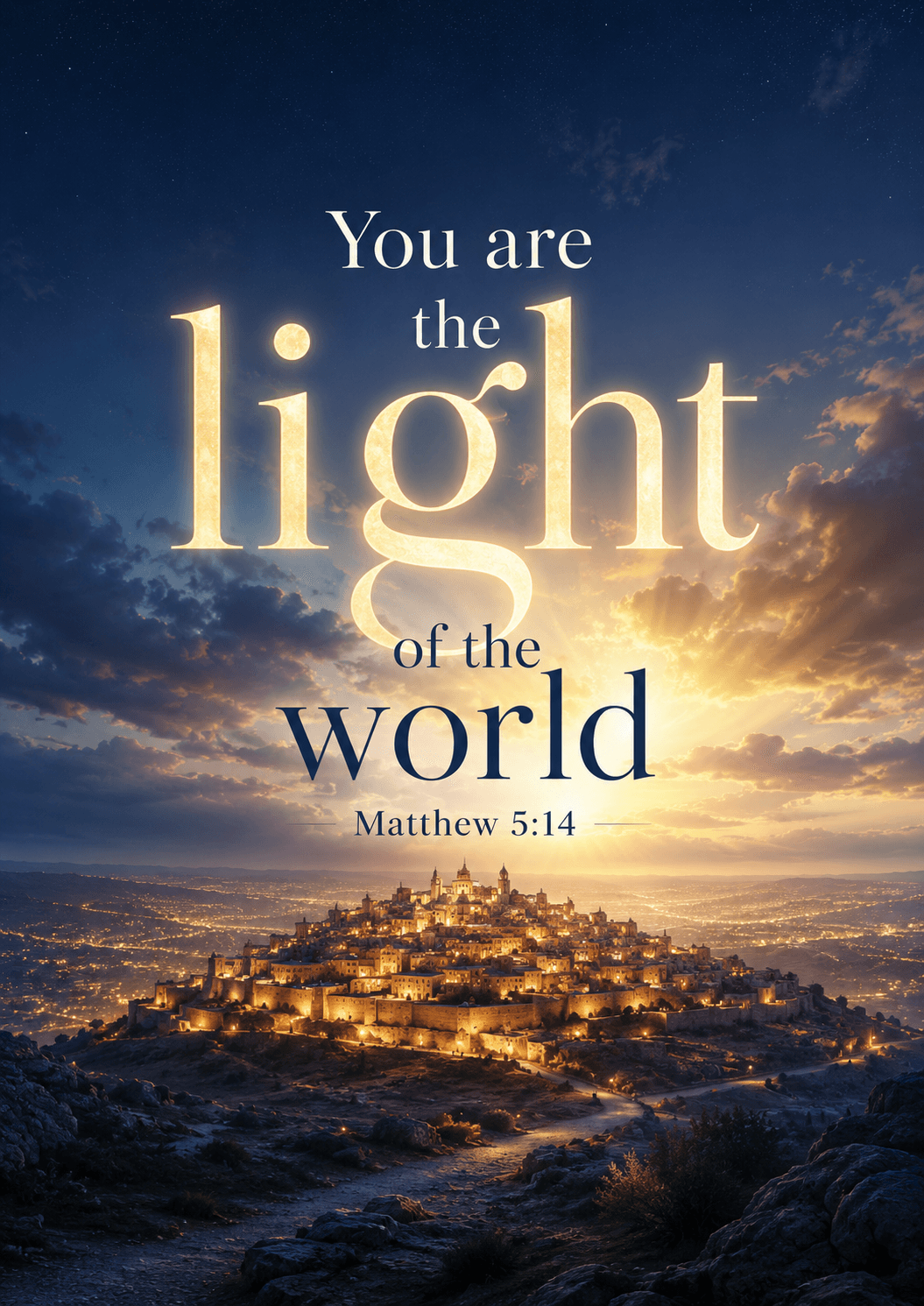 You are the light of the world Matthew 5:14 Cinematic Christian Bible Verse Poster printable poster preview