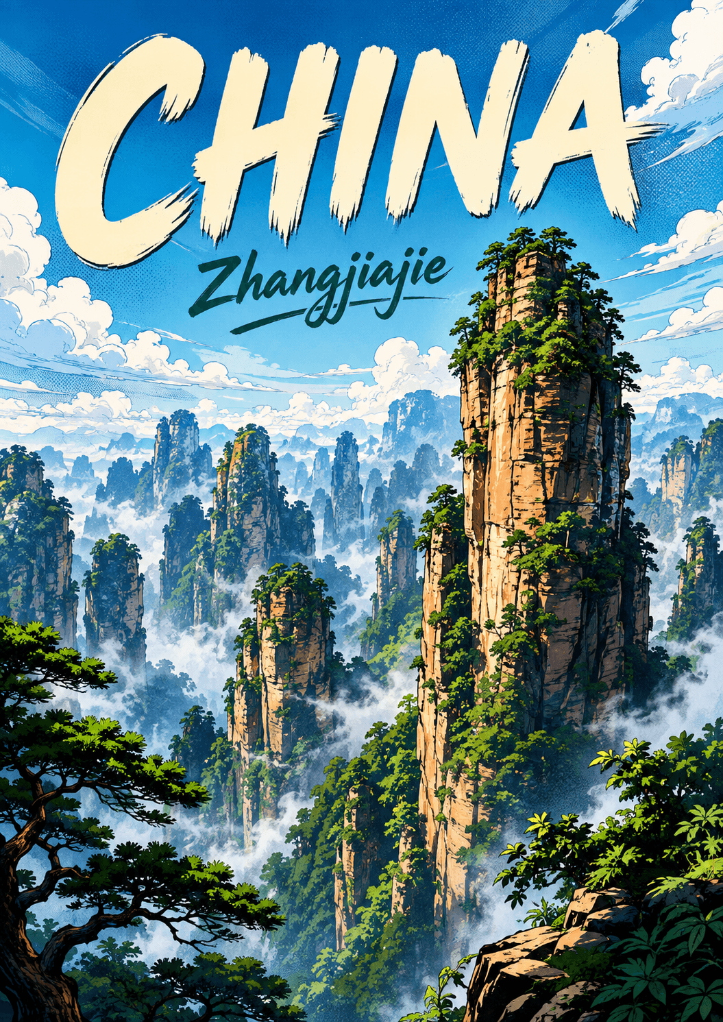 Zhangjiajie China Comic Illustration Nature Poster printable poster preview