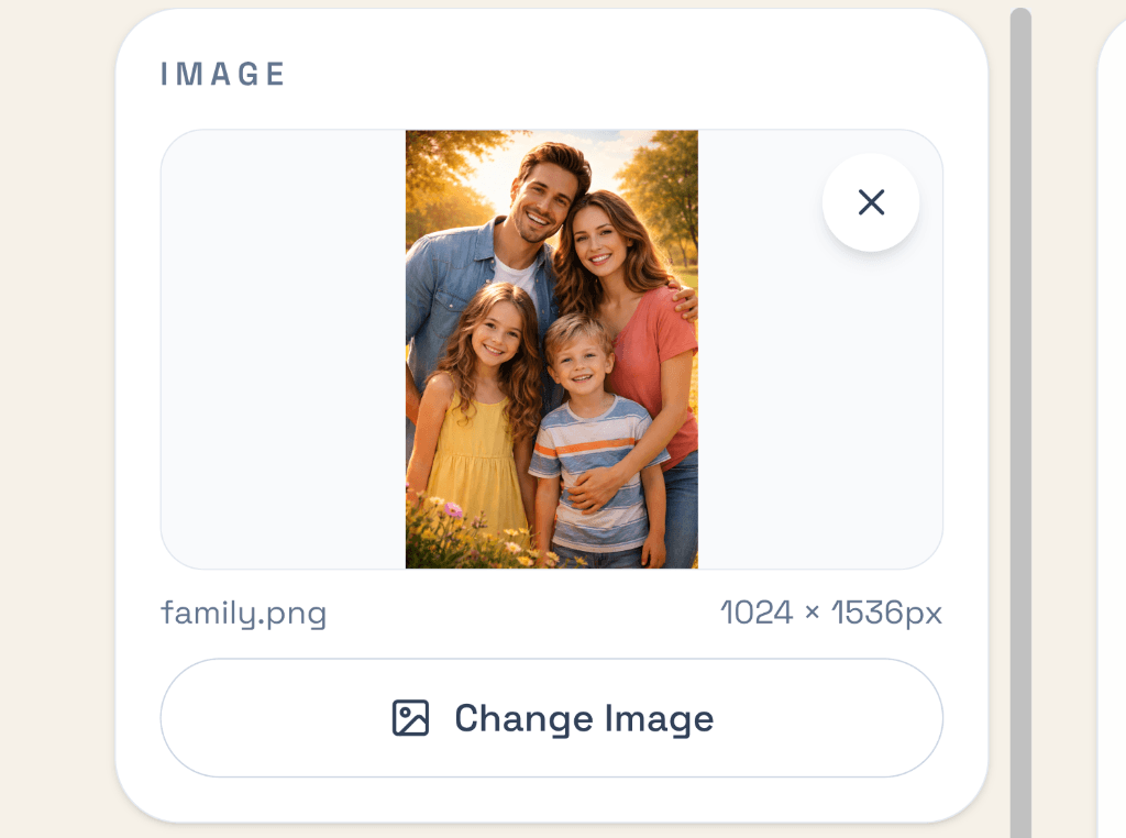 Screenshot of image upload interface showing a photo thumbnail.