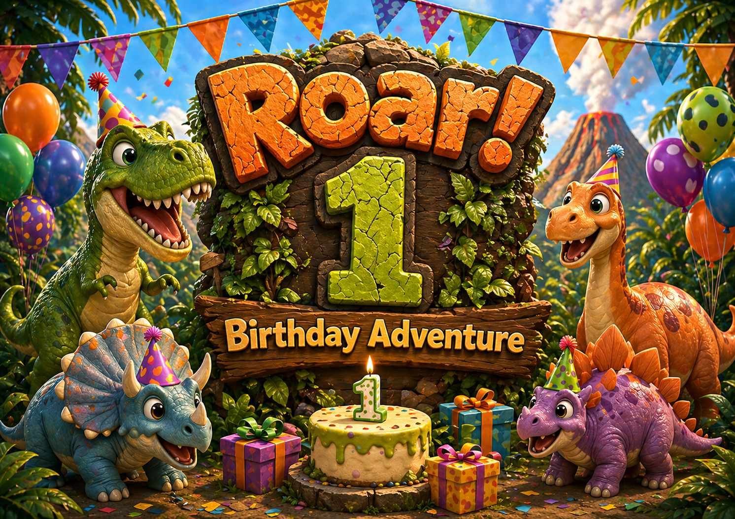 1st Dinosaur Birthday Adventure Poster poster design preview