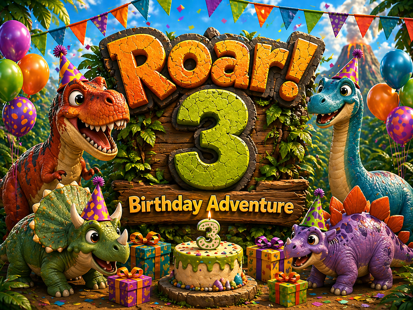 3rd Dinosaur Birthday Adventure Poster poster design preview