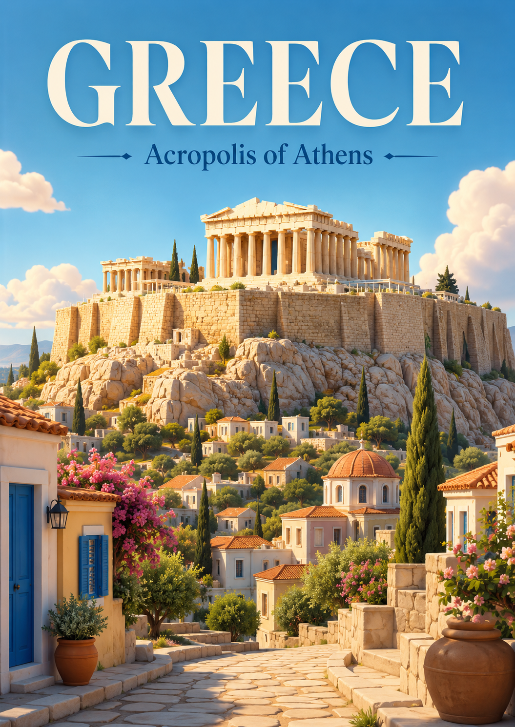 Acropolis of Athens Greece Cinematic 3D Cartoon Travel Poster poster design preview