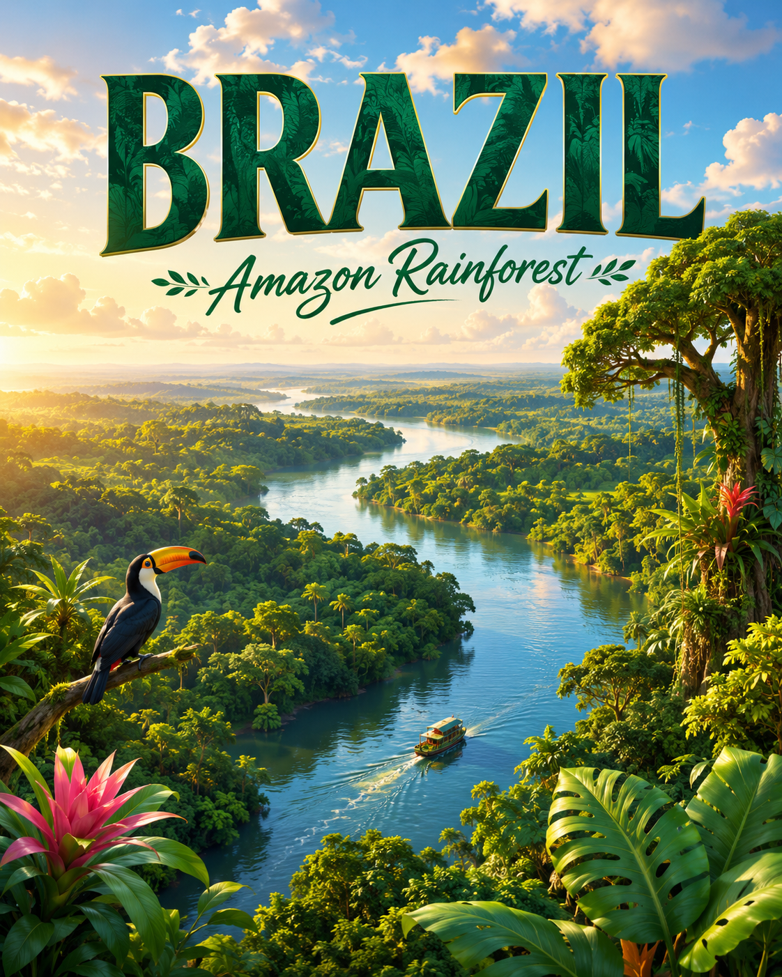 Amazon Rainforest Brazil Cinematic 3D Cartoon Nature Poster poster design preview
