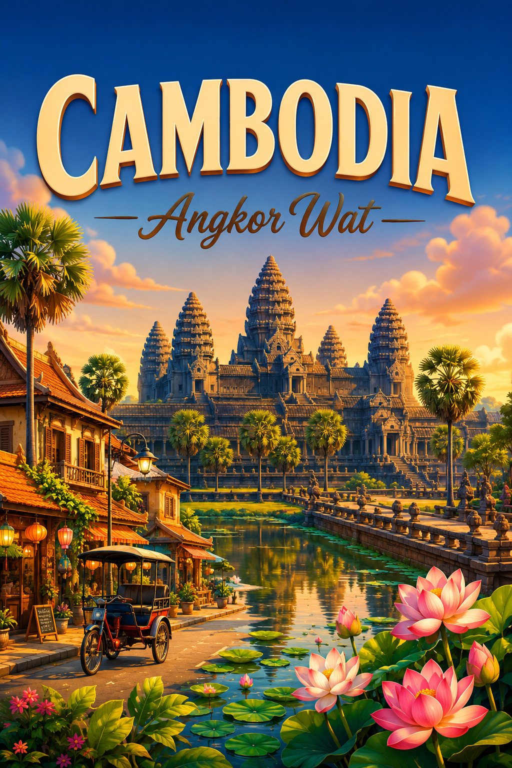 Angkor Wat Cambodia Cinematic 3D Cartoon Travel Poster poster design preview
