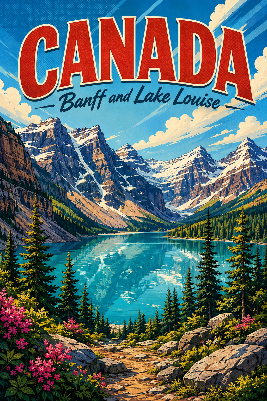 Banff and Lake Louise Canada Comic Illustration Nature Poster poster design preview