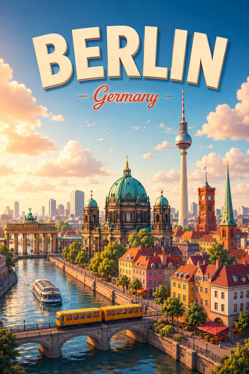 Berlin Germany Cinematic 3D Cartoon City Poster poster design preview