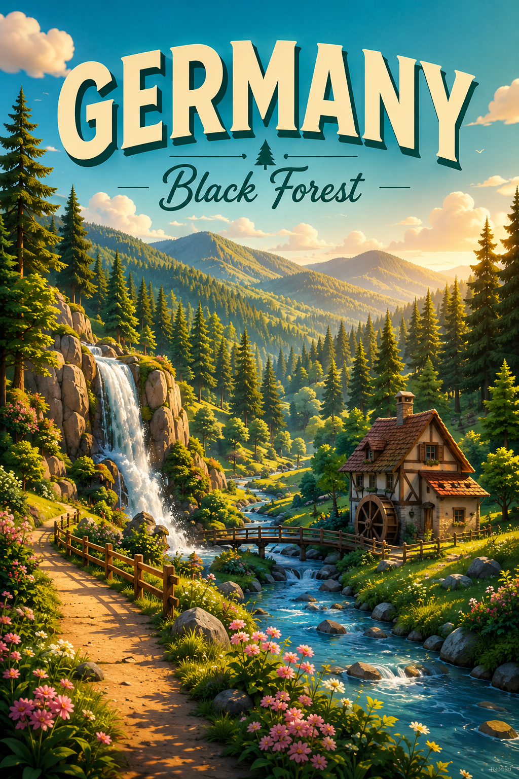 Black Forest Germany Cinematic 3D Cartoon Nature Poster poster design preview
