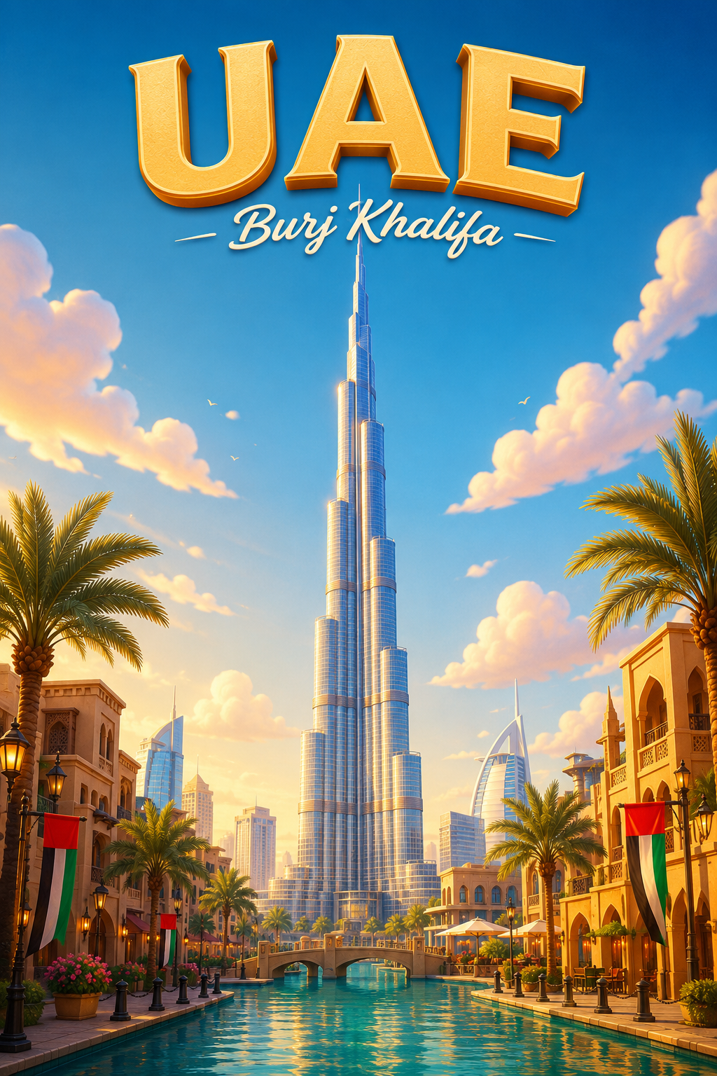 Burj Khalifa United Arab Emirates Cinematic 3D Cartoon Travel Poster poster design preview