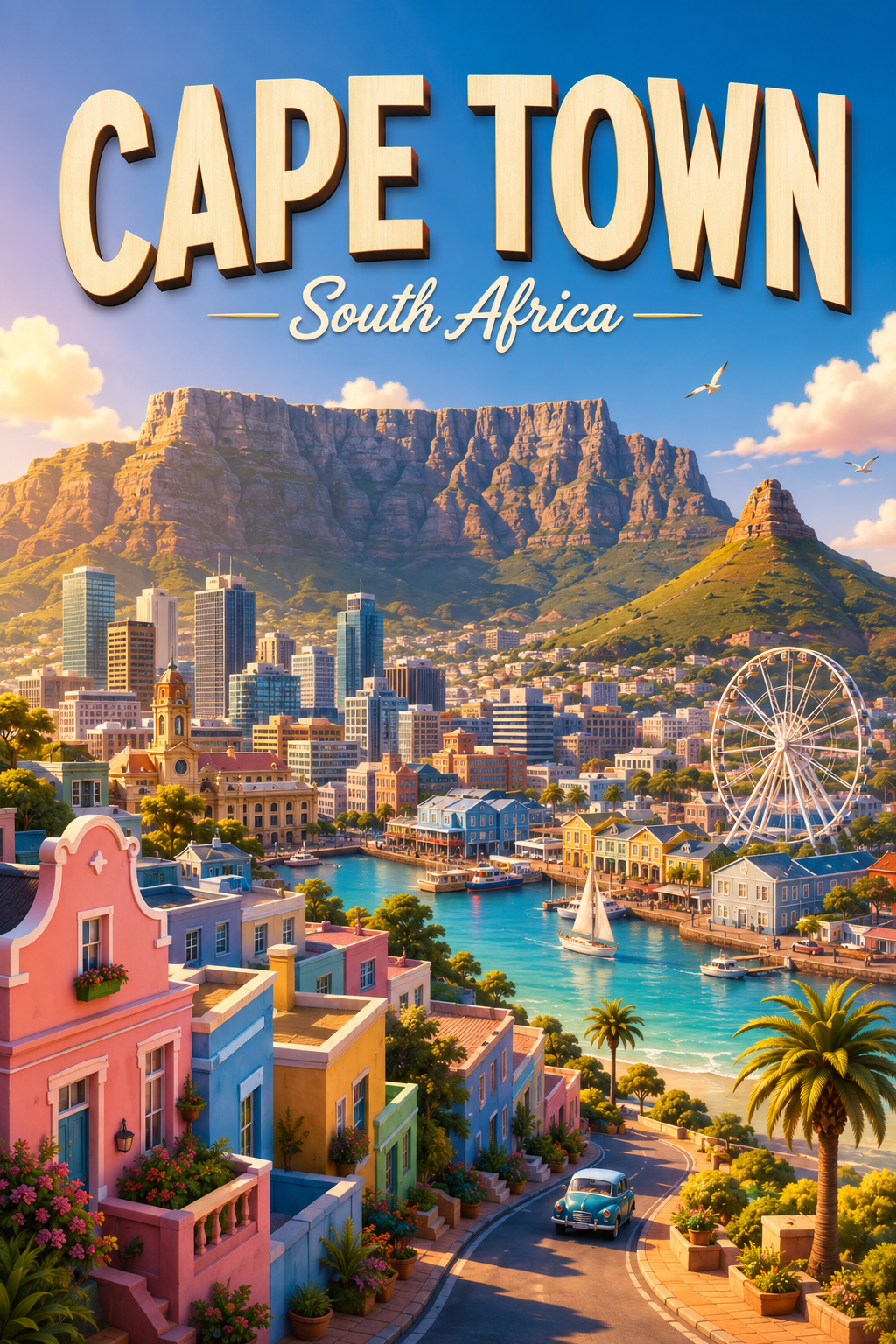 Cape Town South Africa Cinematic 3D Cartoon City Poster poster design preview