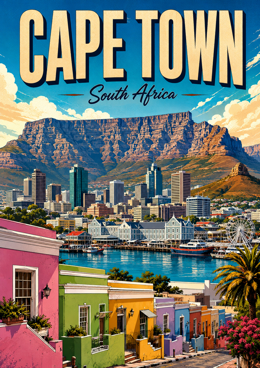 Poster Kota Ilustrasi Komik Cape Town Afrika Selatan poster design preview
