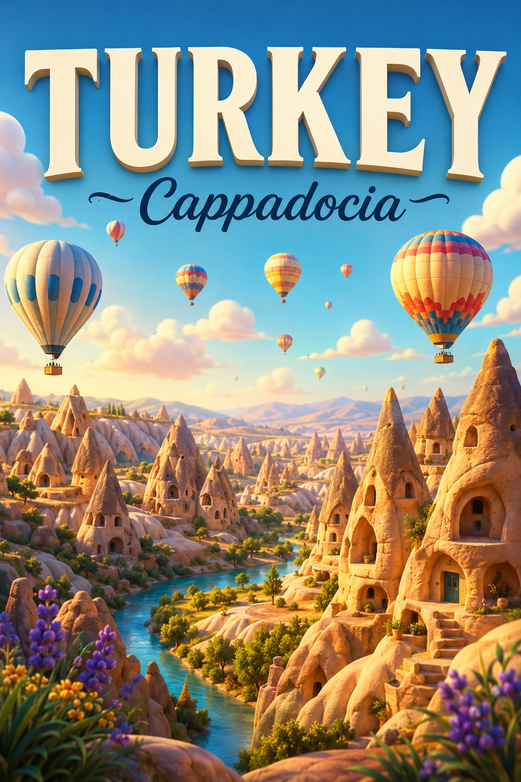 Cappadocia Turkey Cinematic 3D Cartoon Nature Poster poster design preview