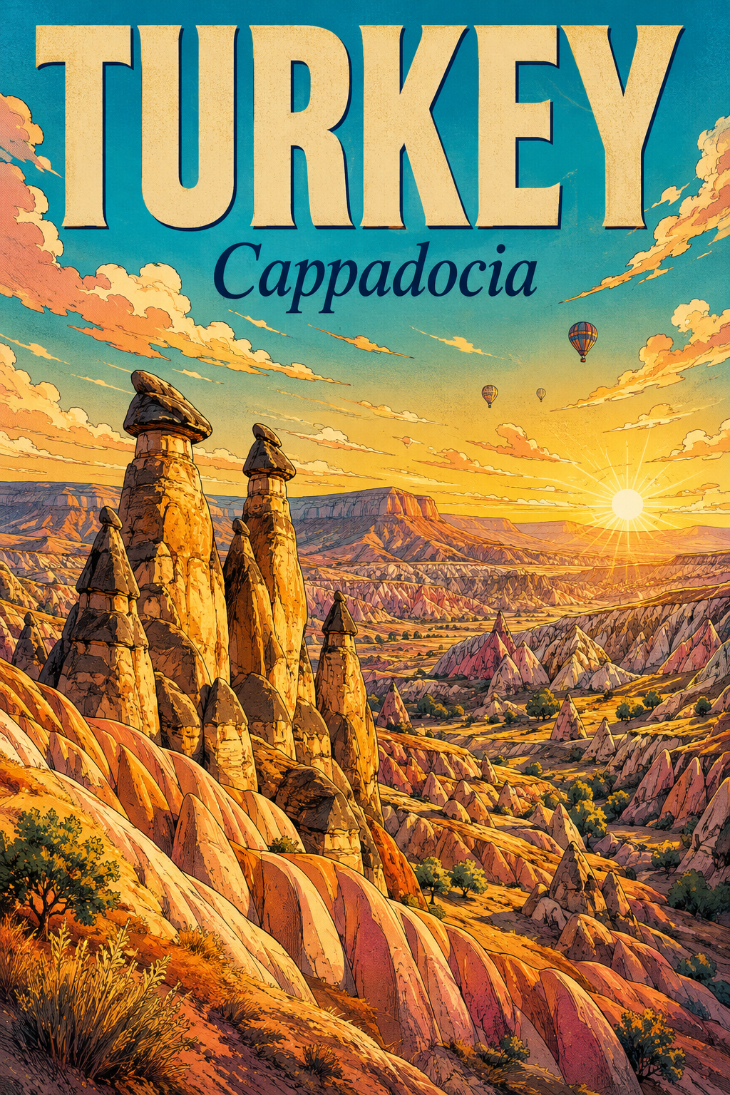 Poster Alam Ilustrasi Komik Cappadocia Turkey poster design preview