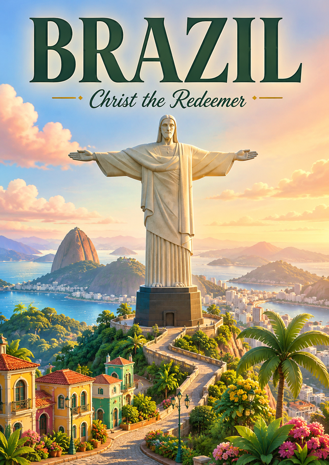 Christ the Redeemer Brazil Cinematic 3D Cartoon Travel Poster poster design preview