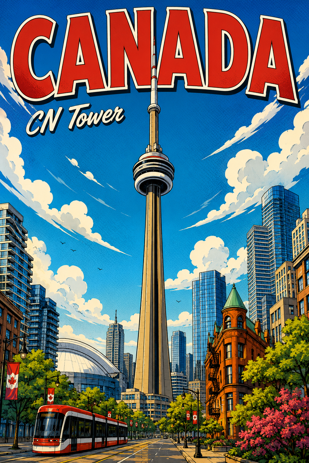 CN Tower Canada Comic Illustration Travel Poster poster design preview