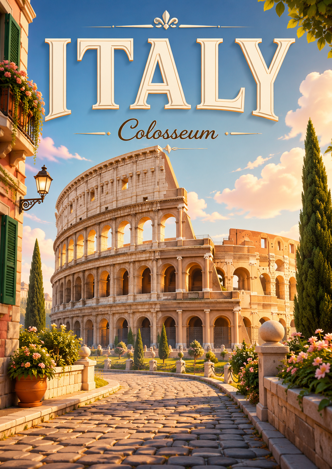 Colosseum Italy Cinematic 3D Cartoon Travel Poster poster design preview