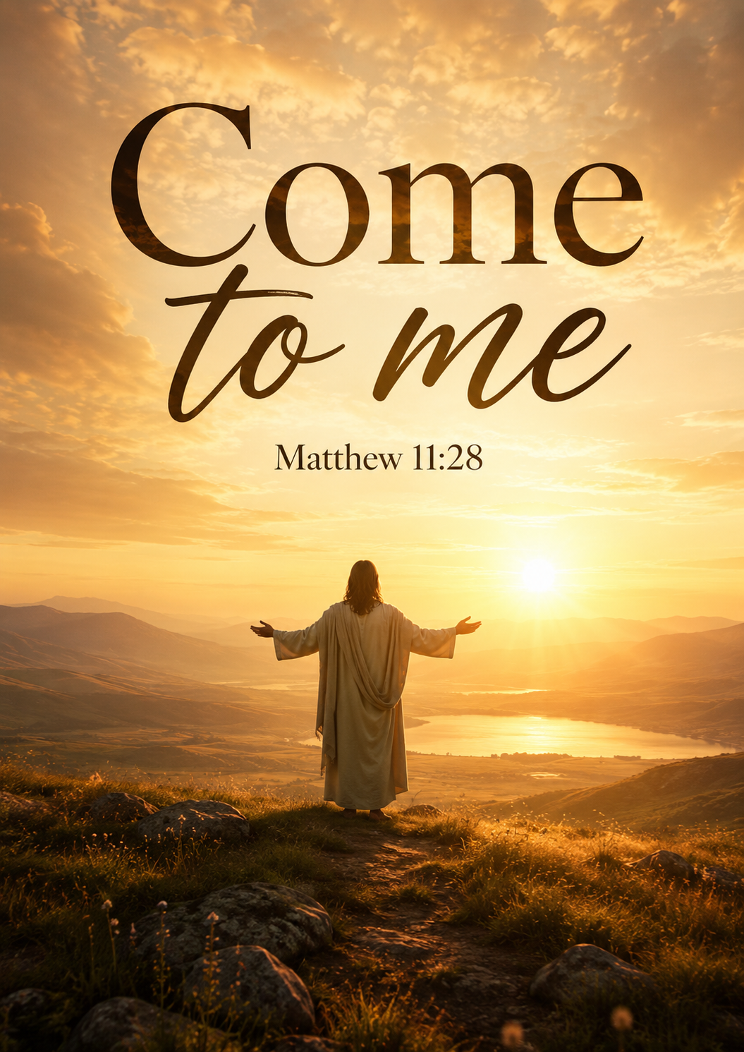 Come to me Matthew 11:28 Cinematic Christian Bible Verse Poster poster design preview