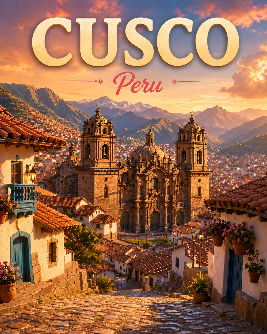 Cusco Peru Cinematic 3D Cartoon City Poster poster design preview