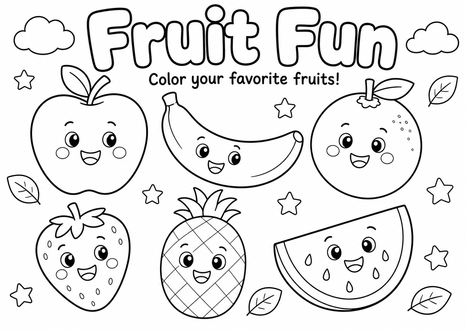 Cute Fruits Coloring Poster for Kids poster design preview