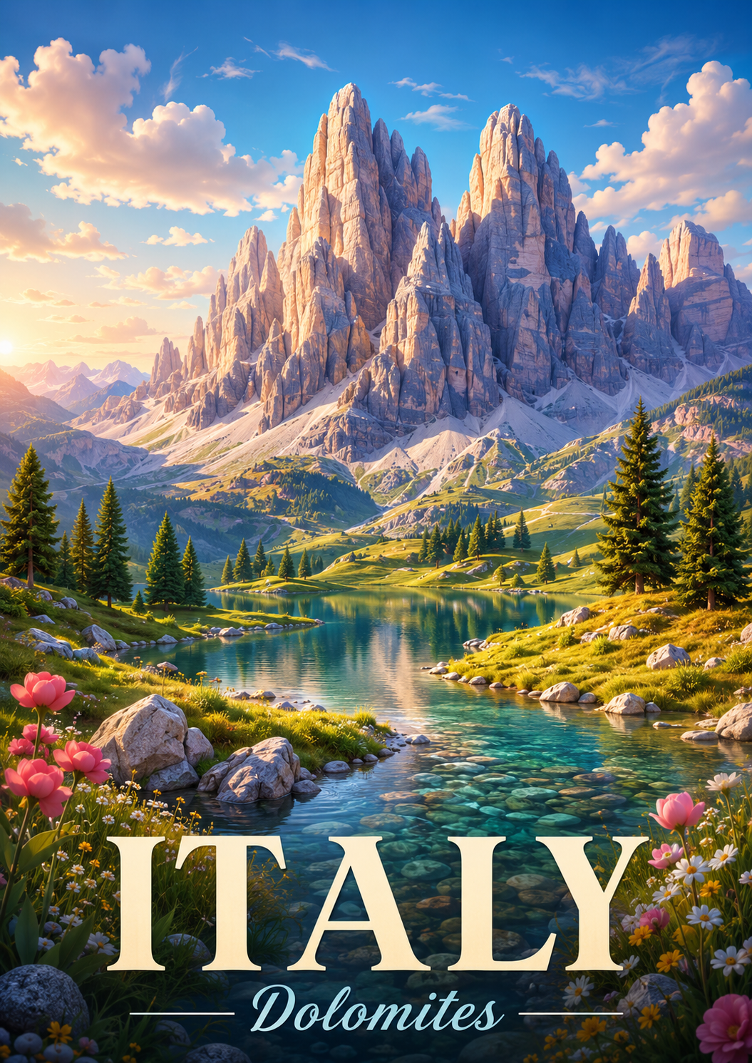 Dolomites Italy Cinematic 3D Cartoon Nature Poster poster design preview