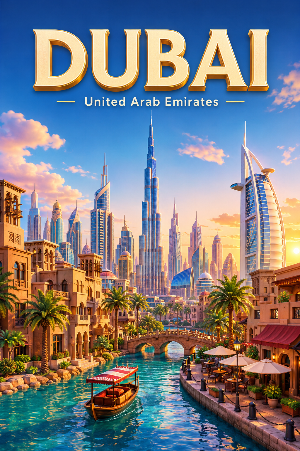 Dubai United Arab Emirates Cinematic 3D Cartoon City Poster poster design preview