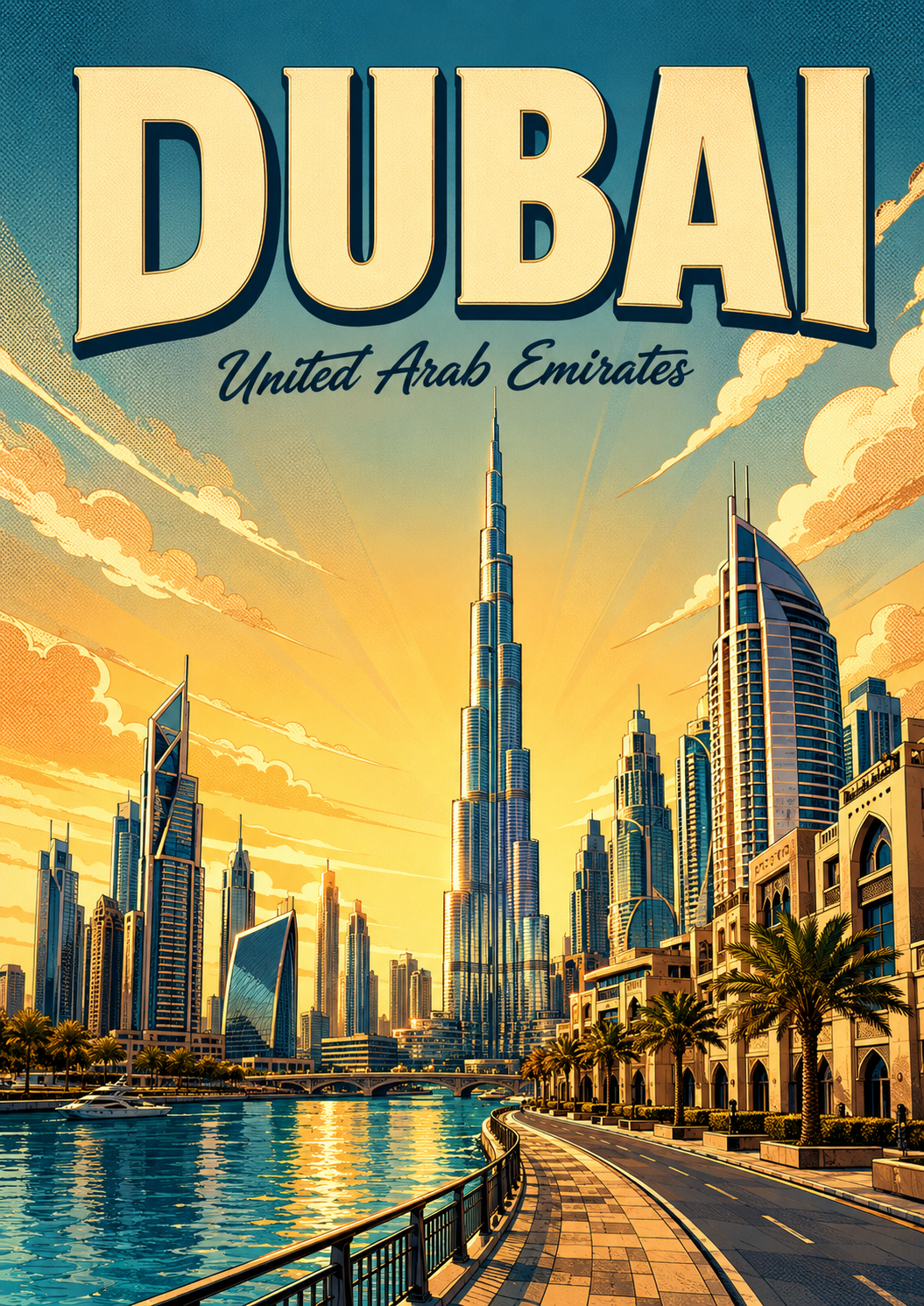 Poster Kota Ilustrasi Komik Uni Emirat Arab poster design preview