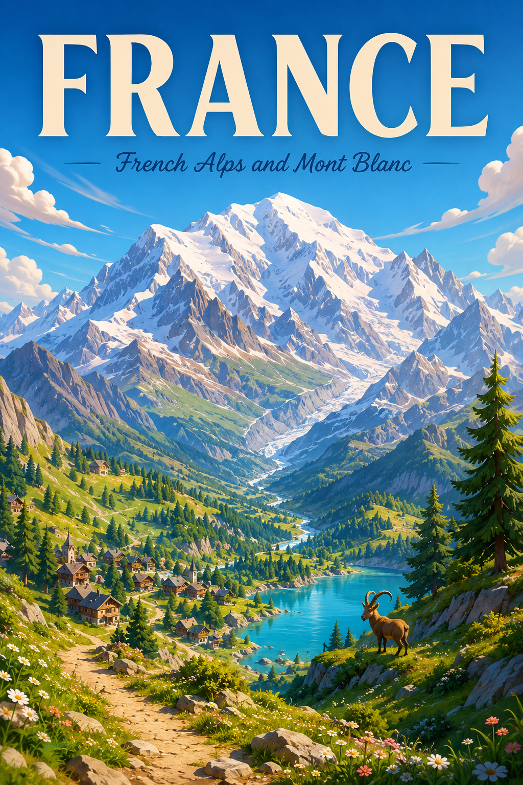 French Alps and Mont Blanc France Cinematic 3D Cartoon Nature Poster poster design preview