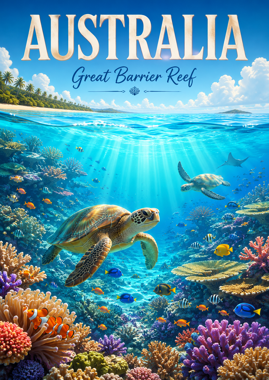 Great Barrier Reef Australia Cinematic 3D Cartoon Nature Poster poster design preview