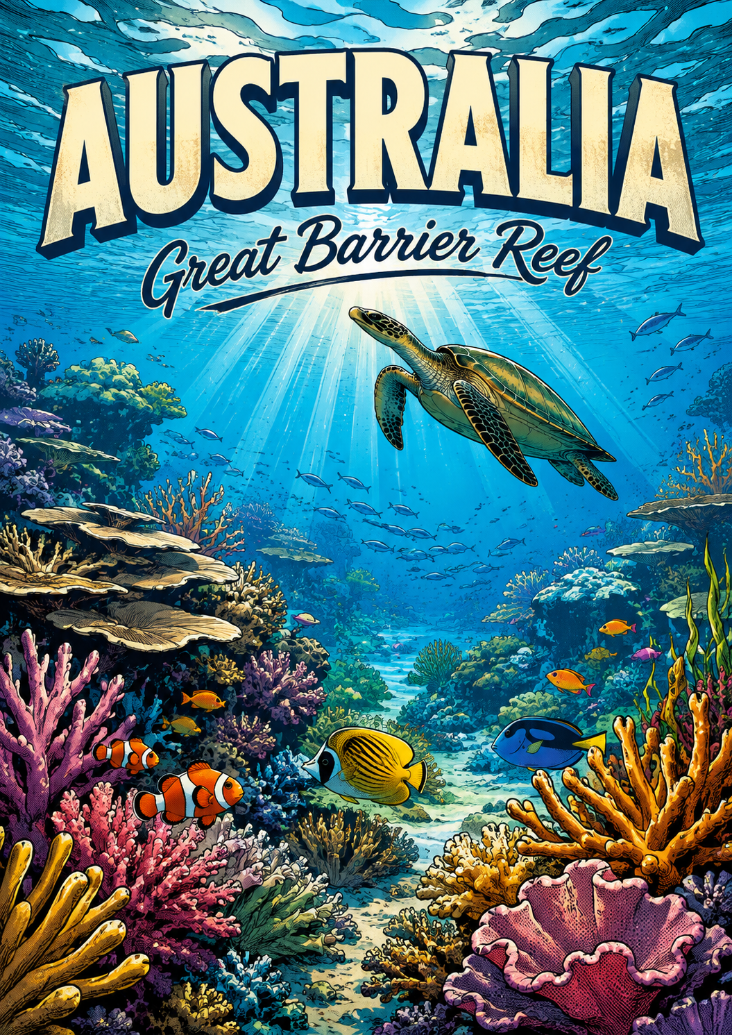 Poster Alam Ilustrasi Komik Great Barrier Reef Australia poster design preview