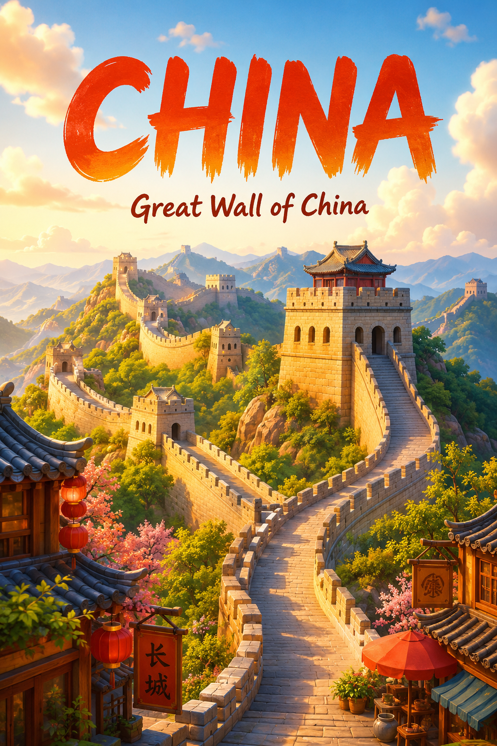 Great Wall of China China Cinematic 3D Cartoon Travel Poster poster design preview