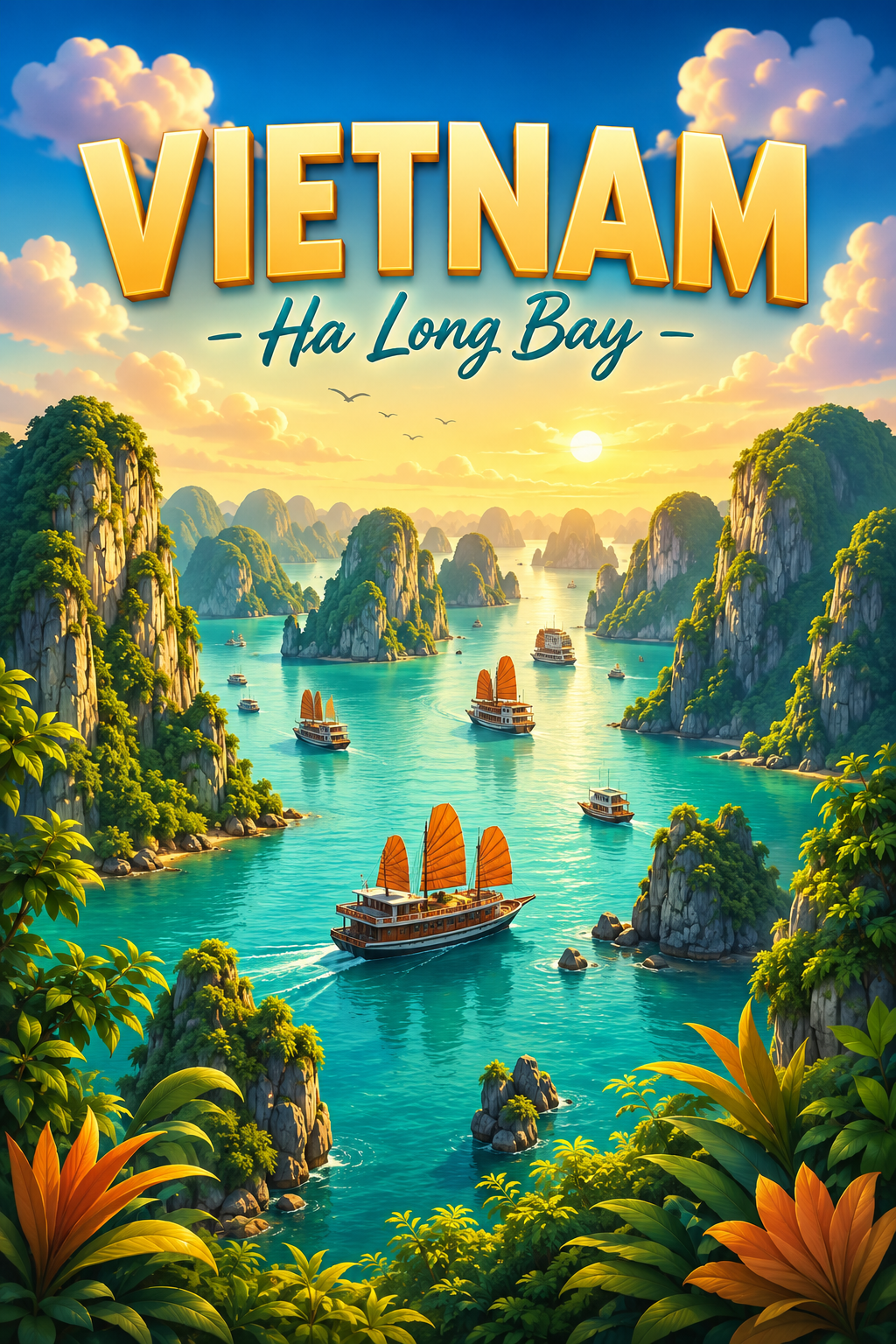 Ha Long Bay Vietnam Cinematic 3D Cartoon Nature Poster poster design preview