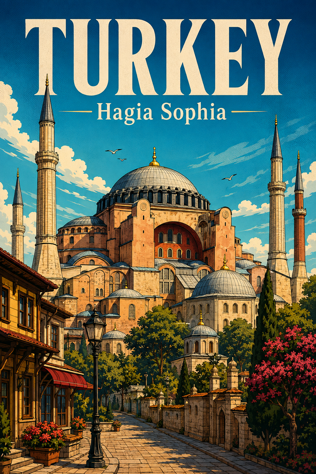 Poster Perjalanan Ilustrasi Komik Hagia Sophia Turkey poster design preview