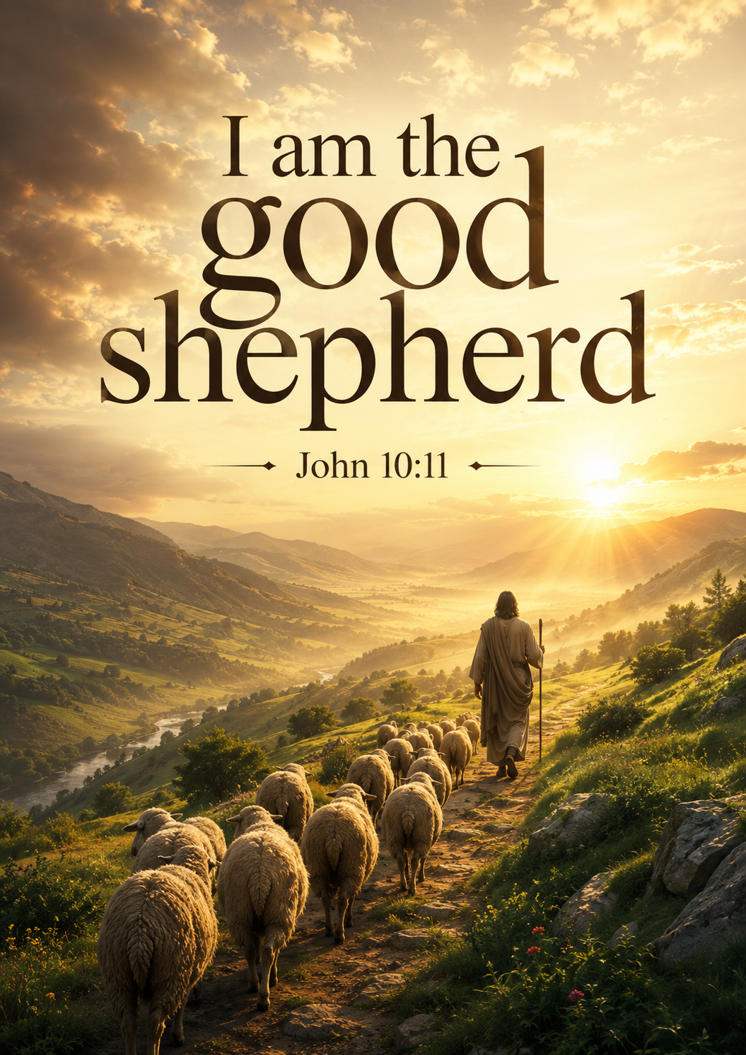 I am the good shepherd John 10:11 Cinematic Christian Bible Verse Poster poster design preview