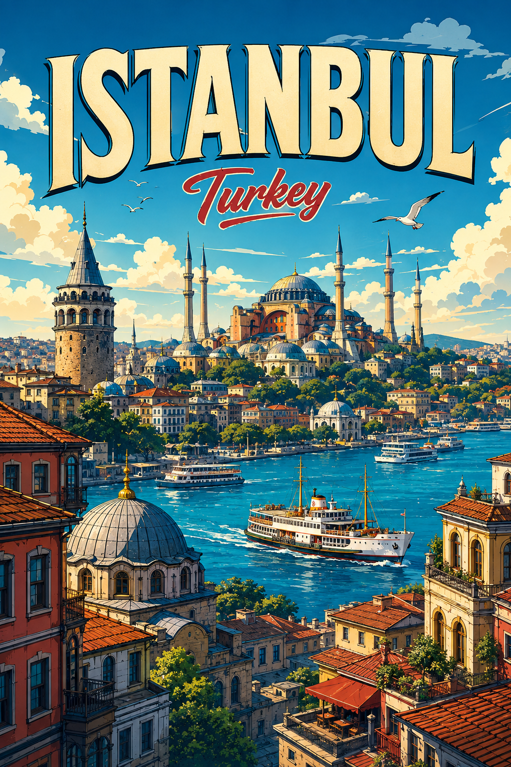 Poster Kota Ilustrasi Komik Istanbul Turki poster design preview