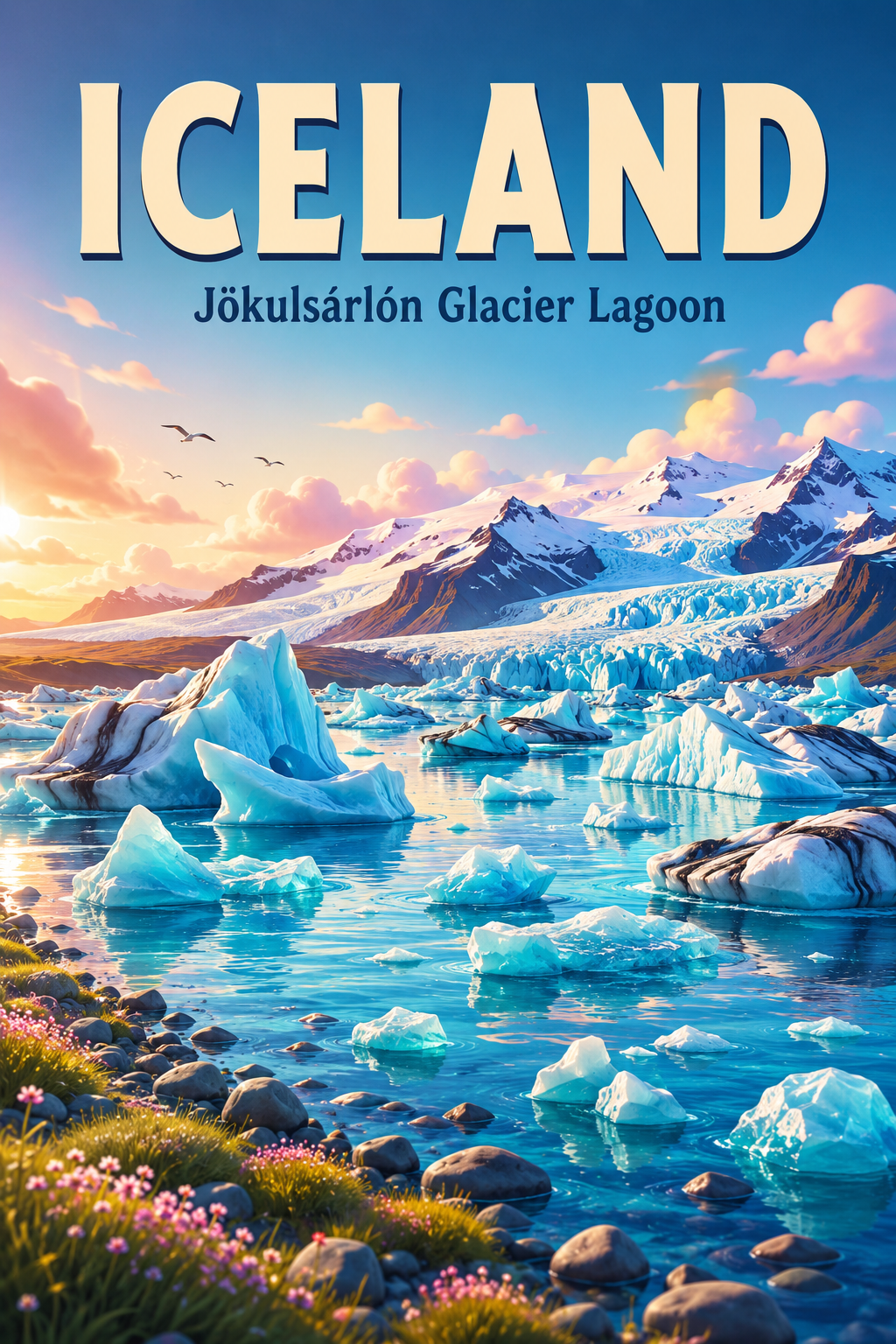 Jökulsárlón Glacier Lagoon Iceland Cinematic 3D Cartoon Nature Poster poster design preview