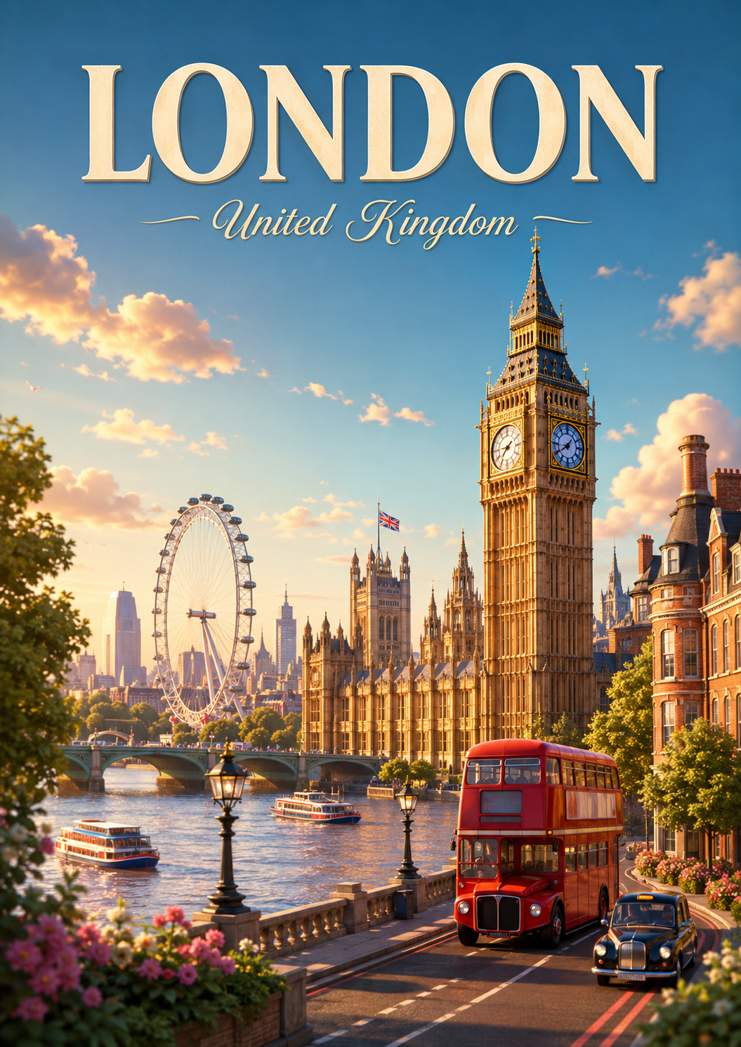 London United Kingdom Cinematic 3D Cartoon City Poster poster design preview