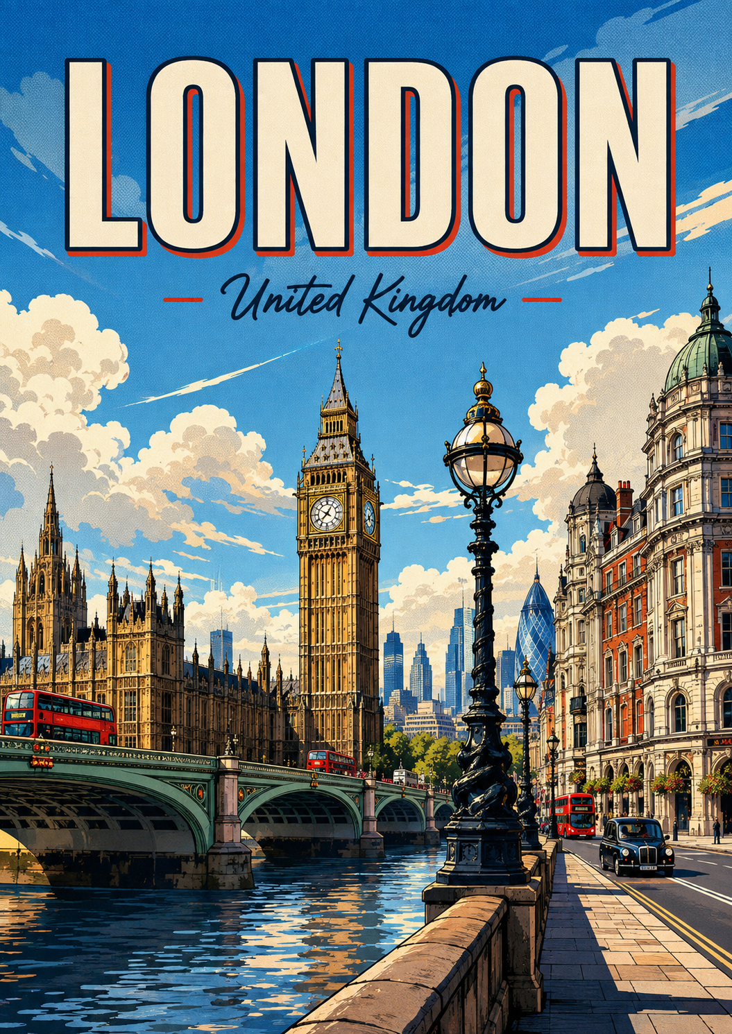 Poster Kota Ilustrasi Komik London Inggris poster design preview