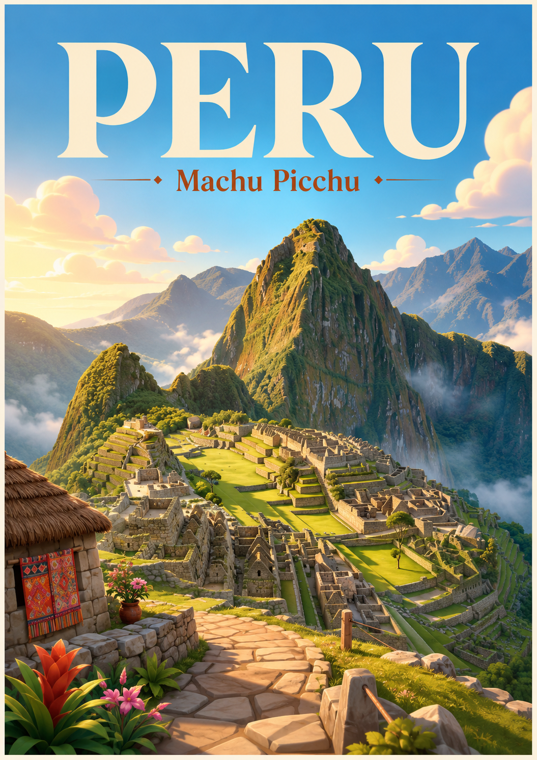 Machu Picchu Peru Cinematic 3D Cartoon Travel Poster poster design preview