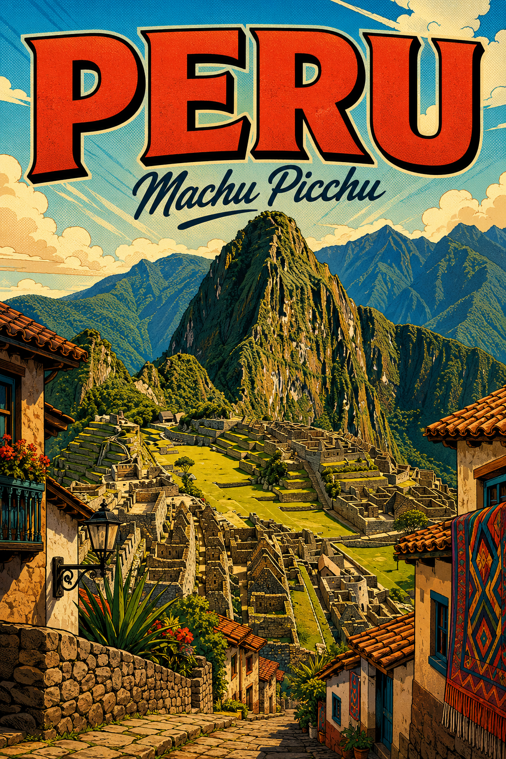 Machu Picchu Peru Comic Illustration Travel Poster poster design preview