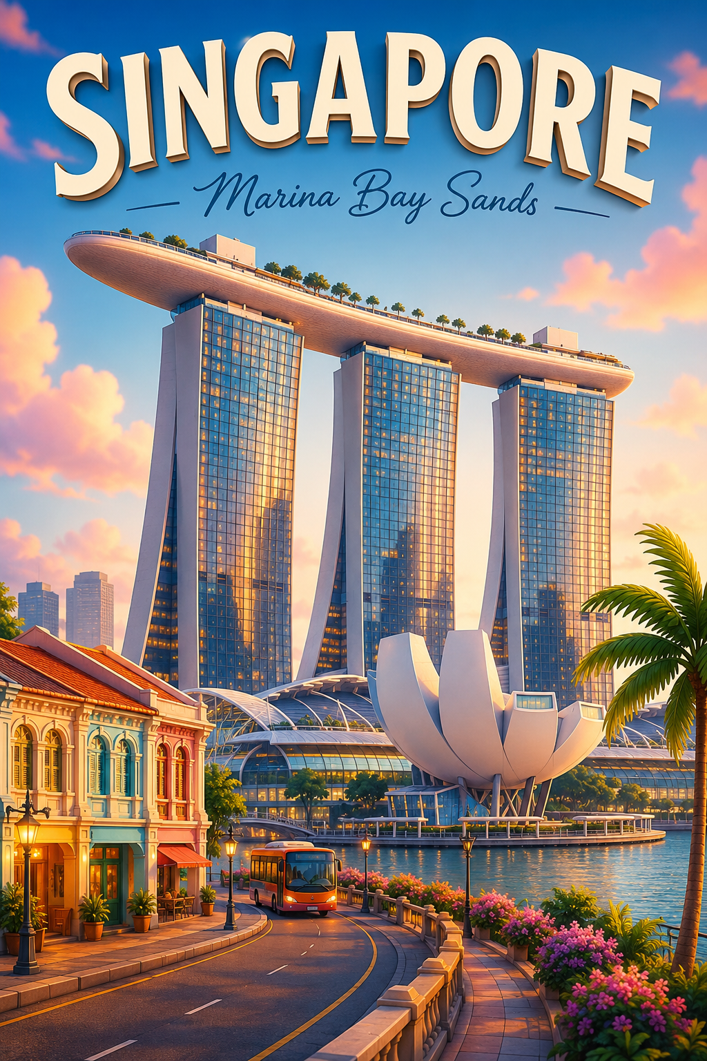 Marina Bay Sands Singapore Cinematic 3D Cartoon Travel Poster poster design preview