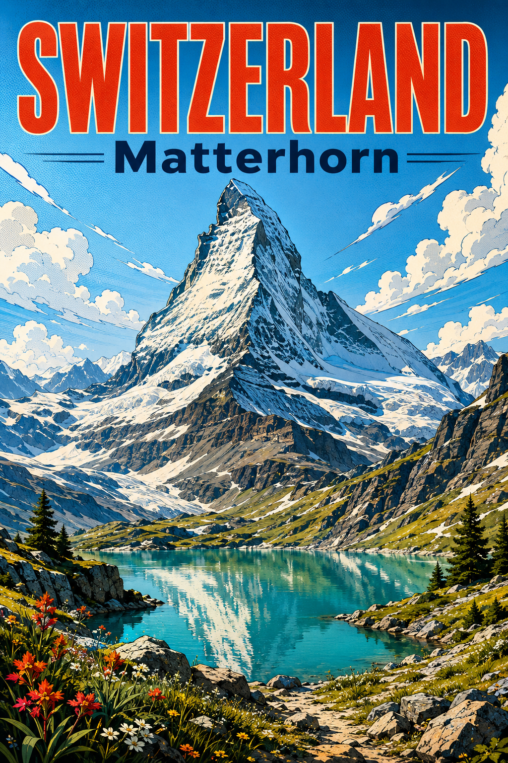 Poster Alam Ilustrasi Komik Matterhorn Swiss poster design preview