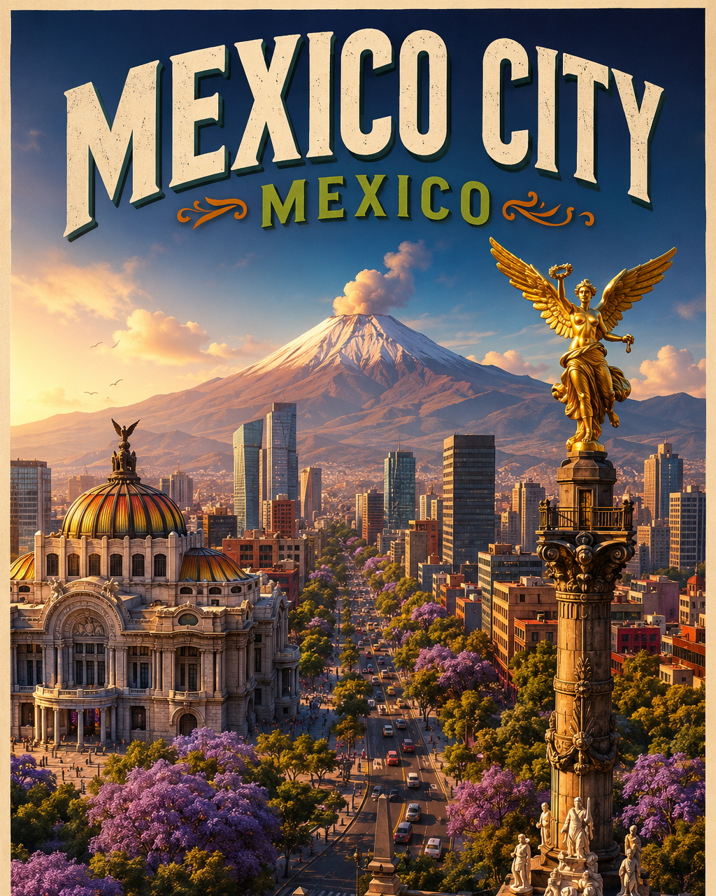 Mexico City Mexico Cinematic 3D Cartoon City Poster poster design preview