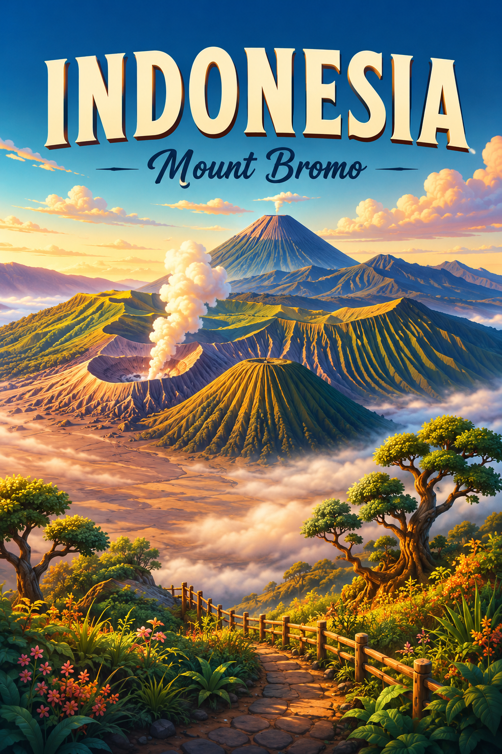 Mount Bromo Indonesia Cinematic 3D Cartoon Nature Poster poster design preview